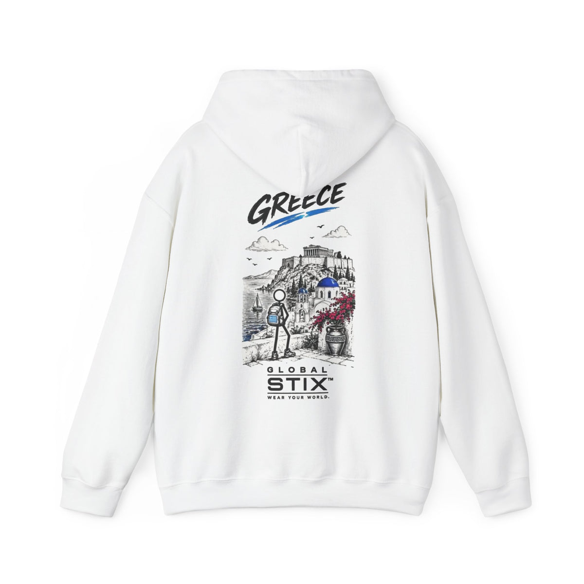Greece Scenic Hoodie – Global Stix Travel Illustration Sweatshirt